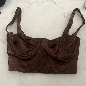 SKIMS Brown Silk Bustier Bra Top small